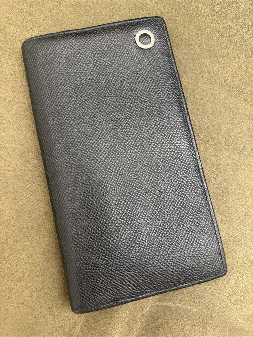 Bvlgari Black Grained Leather Continental Bifold Long Wallet Unisex EUC